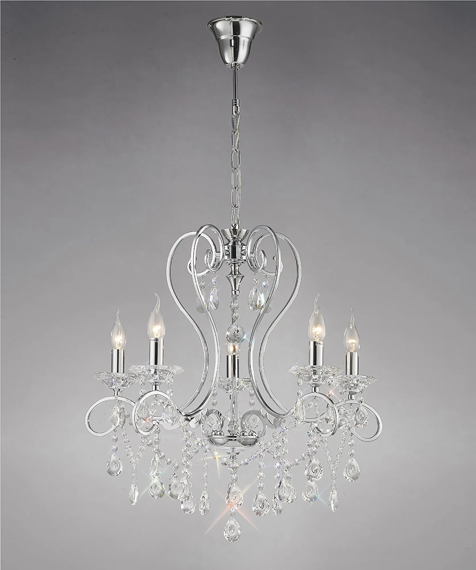 Vela Polished Chrome Crystal Ceiling Lights Diyas Multi Arm Crystal Fittings